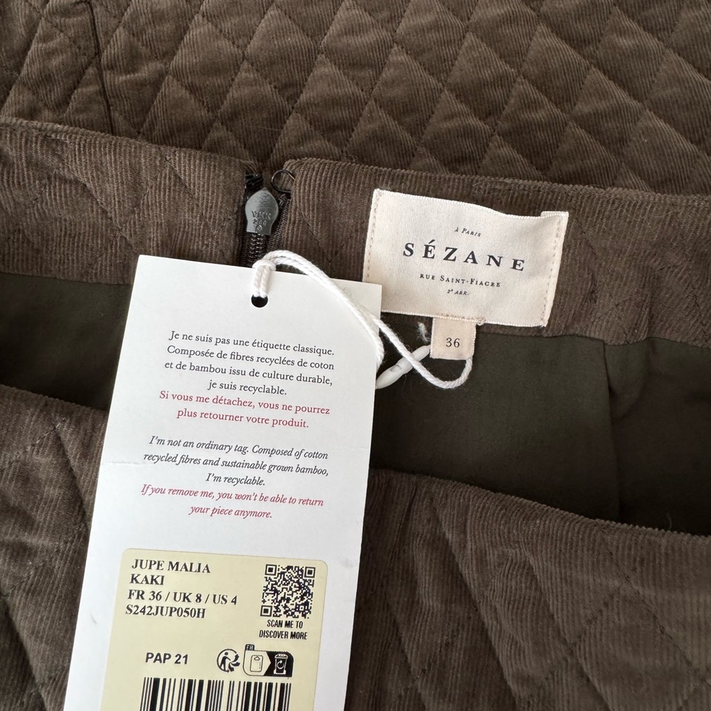 Sezane Malia Olive Quilted Mini Skirt 36/4 NWT - Picture 5 of 5